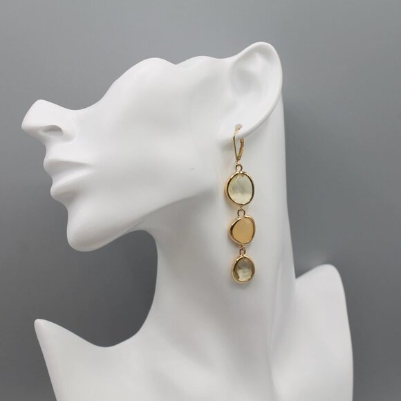 Jewelry earrings gold tone drop dangle with stones fashion elegant beautiful - Picture 3 of 11